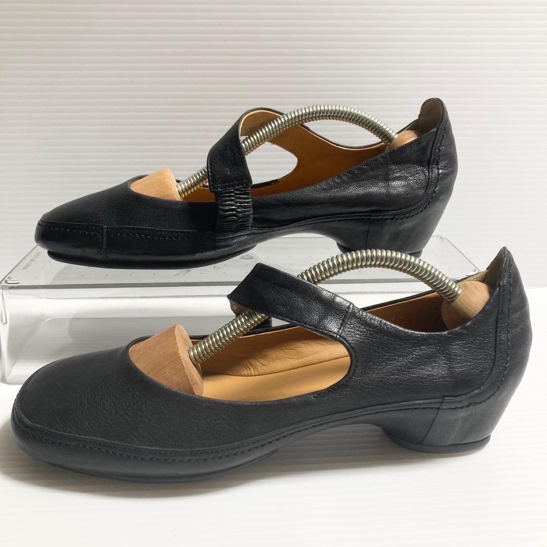 サヤ SAYA レザー ストラップ フラットシューズ 24cm ブラック