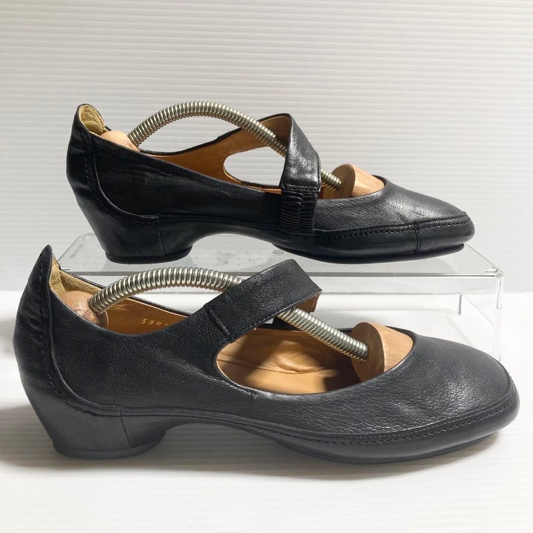 サヤ SAYA レザー ストラップ フラットシューズ 24cm ブラック