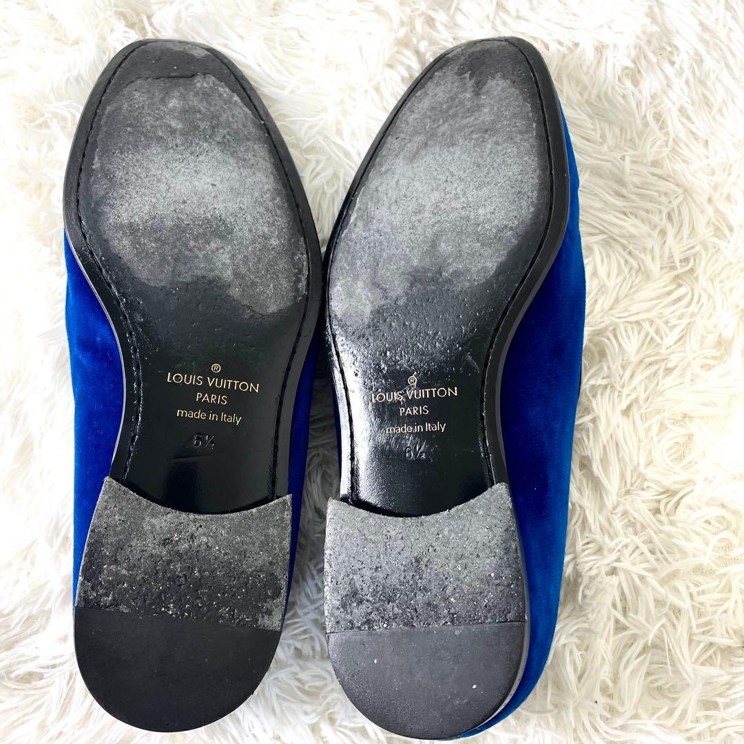 ルイヴィトン　オペラシューズ　25.5cm ロゴ刺繍　 メンズ　ブルー　ベロア