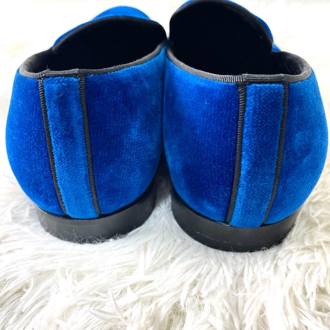 ルイヴィトン　オペラシューズ　25.5cm ロゴ刺繍　 メンズ　ブルー　ベロア