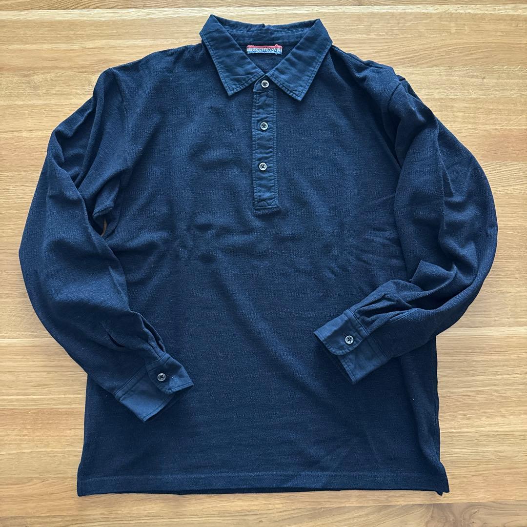 美品⭐︎45rpm メンズ　インディゴ長袖ポロシャツ　サイズ4