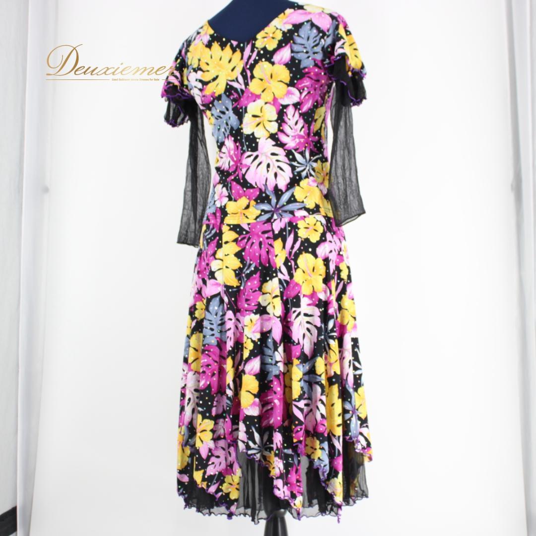 【美品 社交ダンス衣装】上下セット レッスン パーティー 黄色 紫 薄紫 長袖