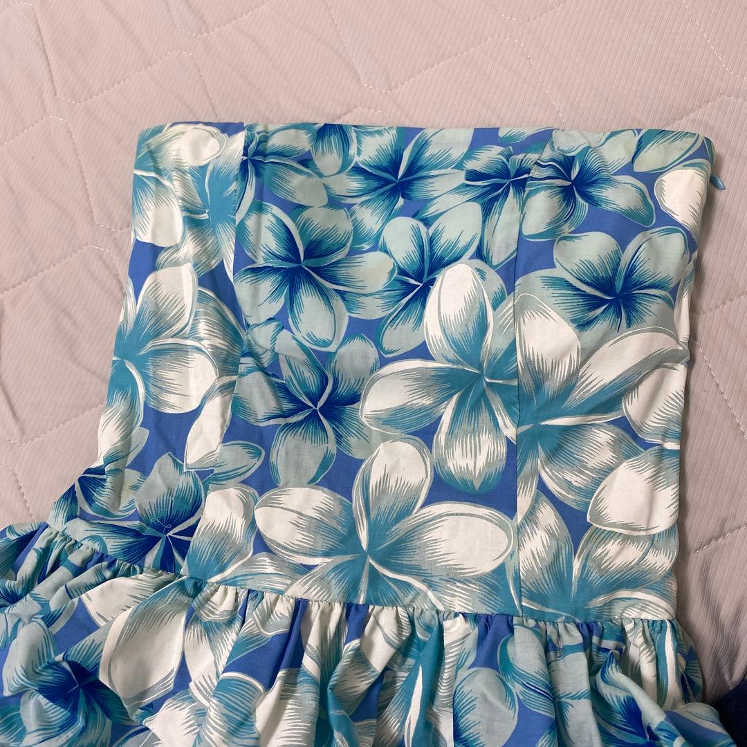 フラダンス衣装　プルメリア柄3段ドレス