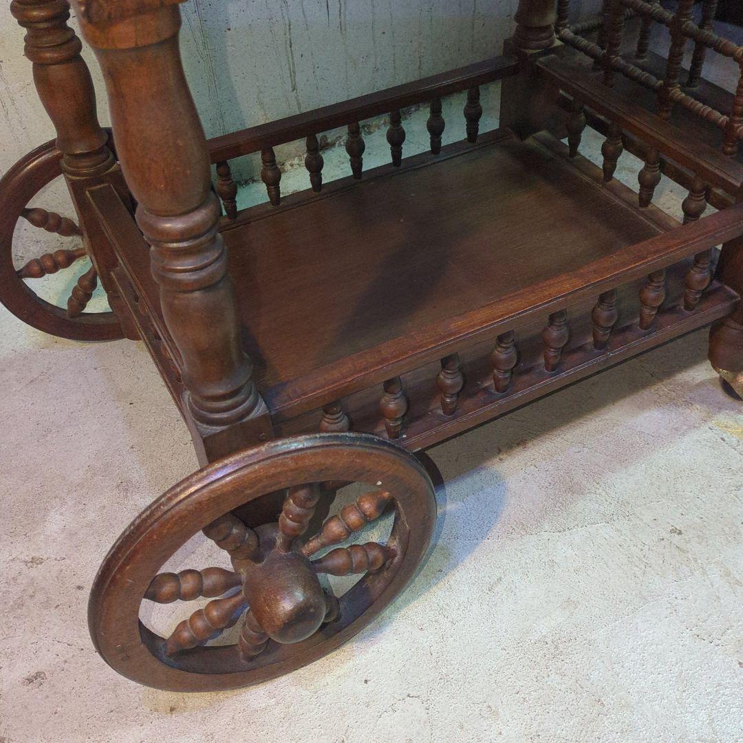 ヴィンテージ 木製キッチンワゴン サービスカート 彫刻