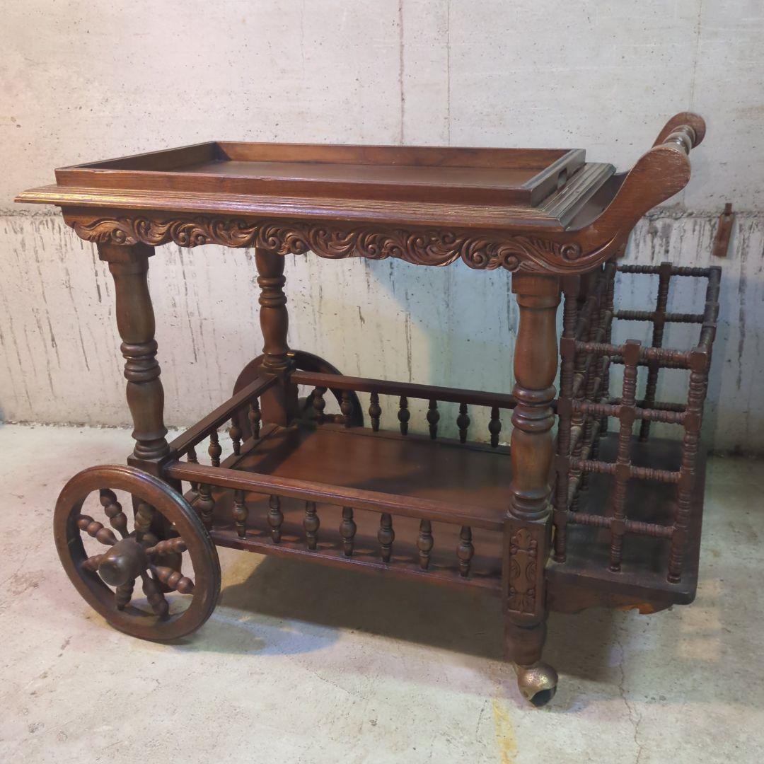 ヴィンテージ 木製キッチンワゴン サービスカート 彫刻