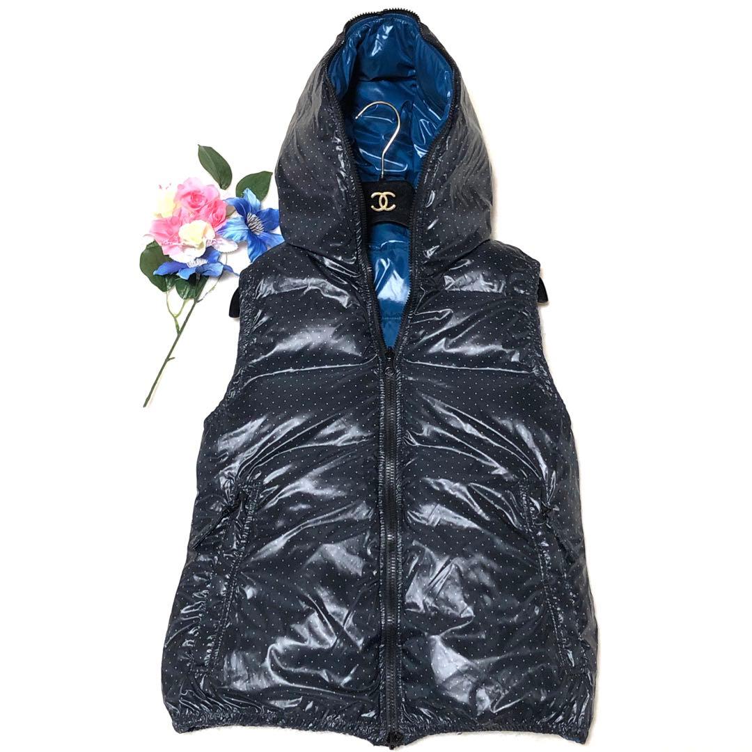 未使用級　デュベティカ　ダウンベスト　リバーシブル　ドット　ライトブルー　40