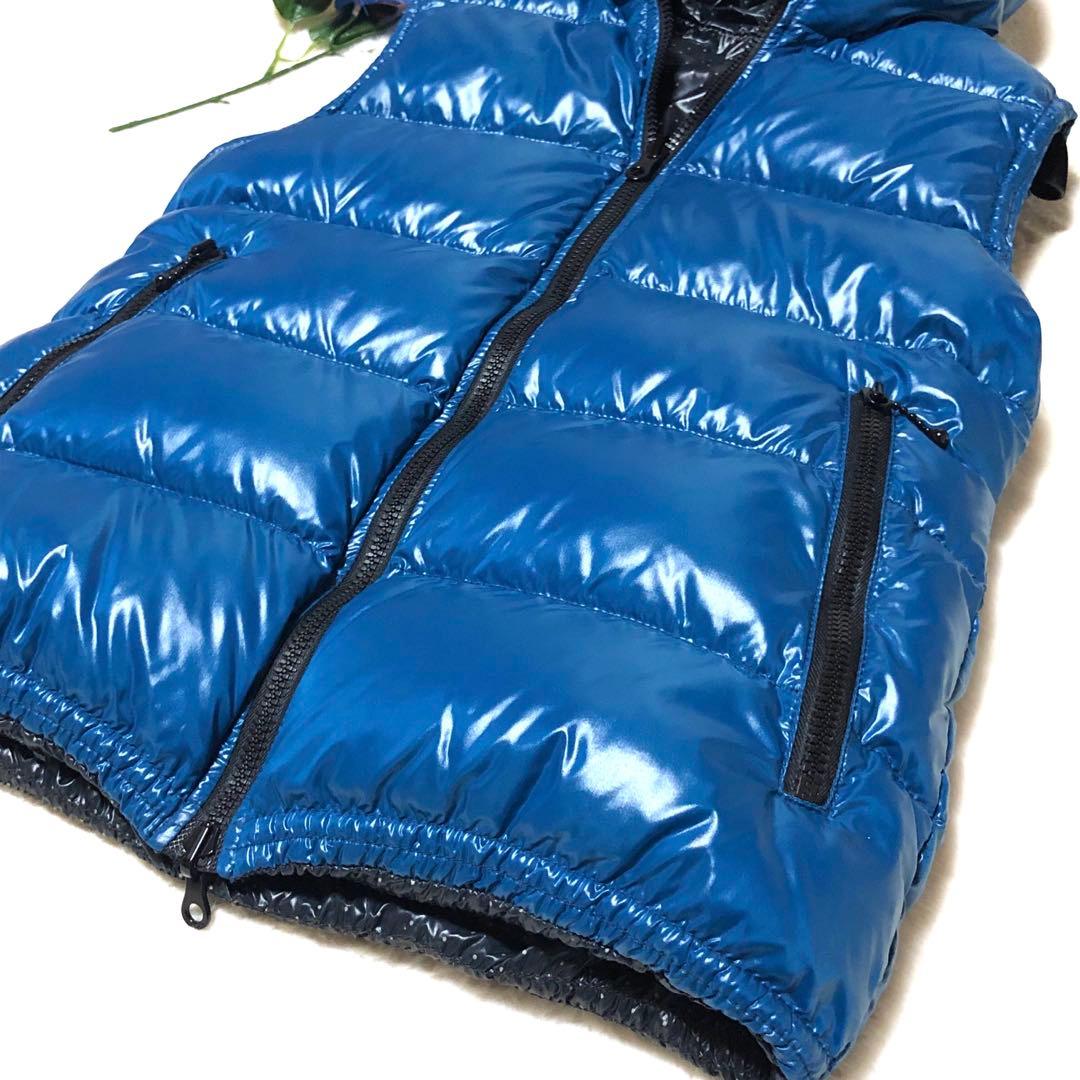 未使用級　デュベティカ　ダウンベスト　リバーシブル　ドット　ライトブルー　40