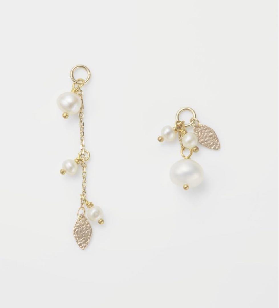 新品未使用　アガット　k10 パールとリーフのピアスチャーム　淡水パールチャーム