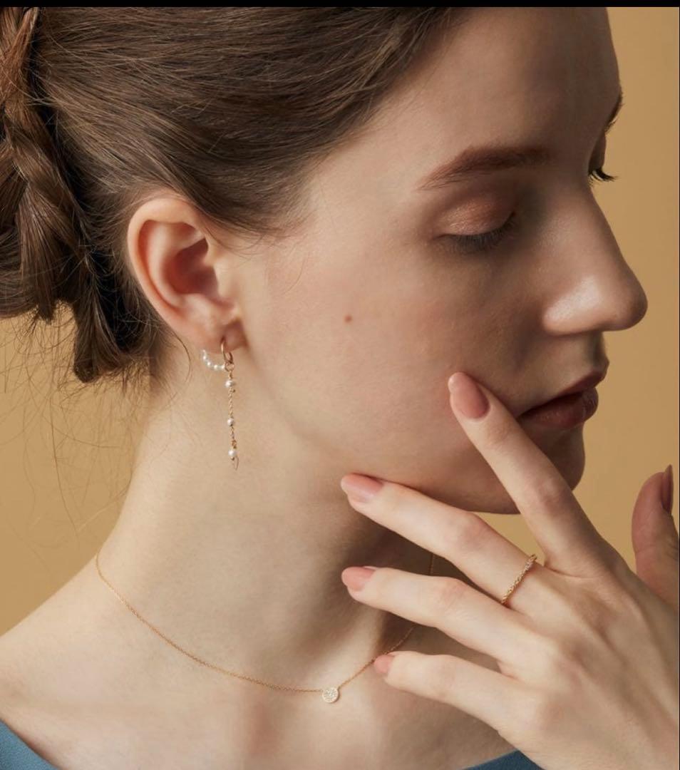 新品未使用　アガット　k10 パールとリーフのピアスチャーム　淡水パールチャーム