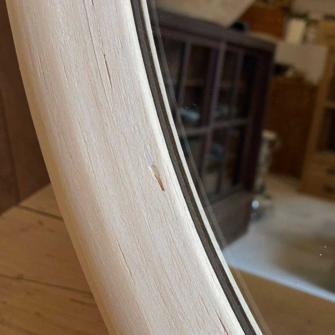 古い木枠オーバルミラー　壁付け　鏡　レトロ　ウォールミラー