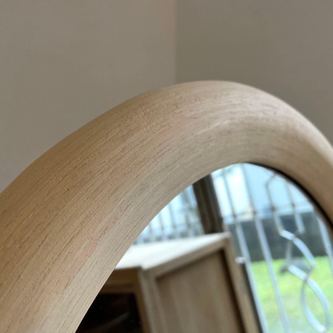 古い木枠オーバルミラー　壁付け　鏡　レトロ　ウォールミラー