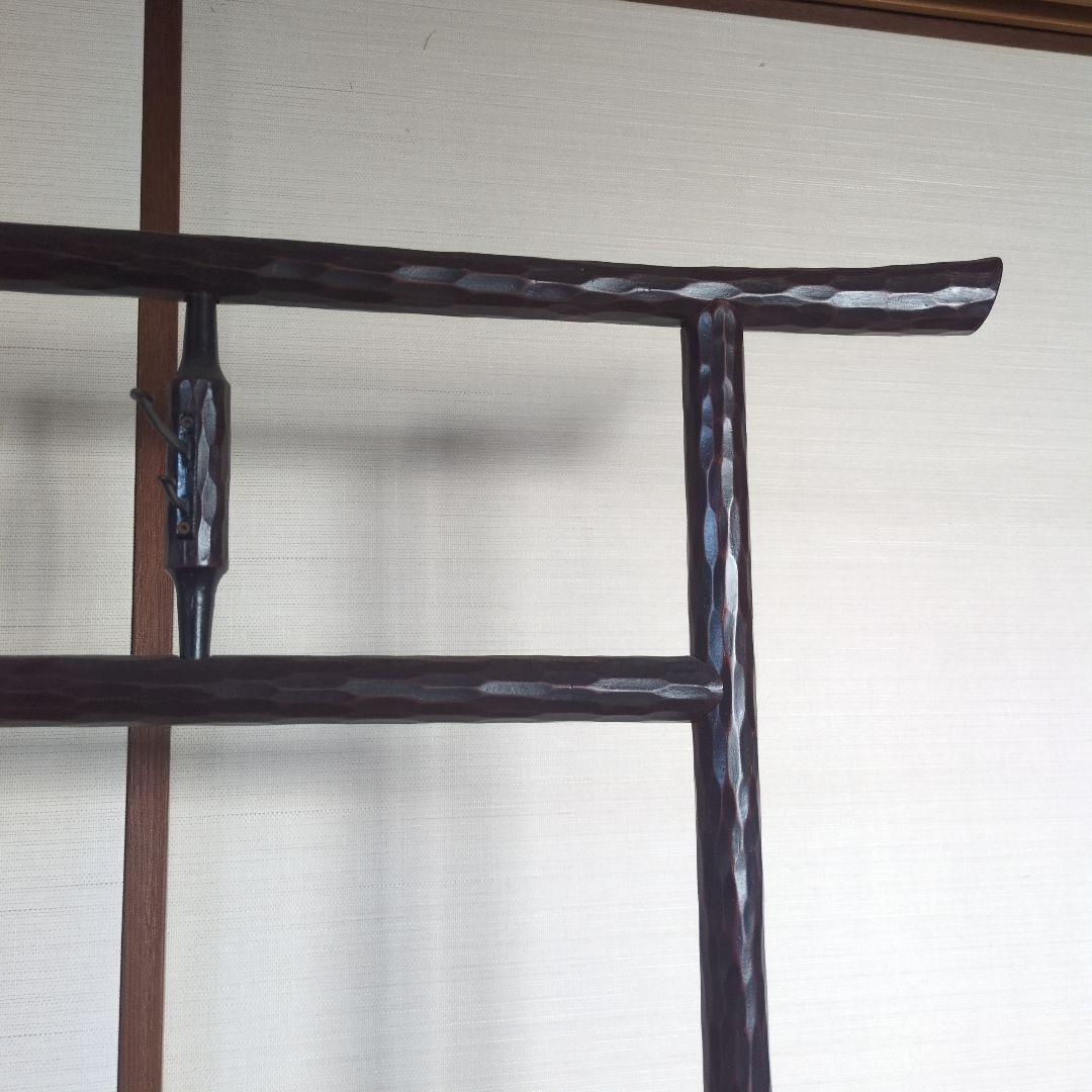 昭和レトロ 折りたたみ衣桁 鎌倉彫 木製 古民具 着物掛け ハンガーラック