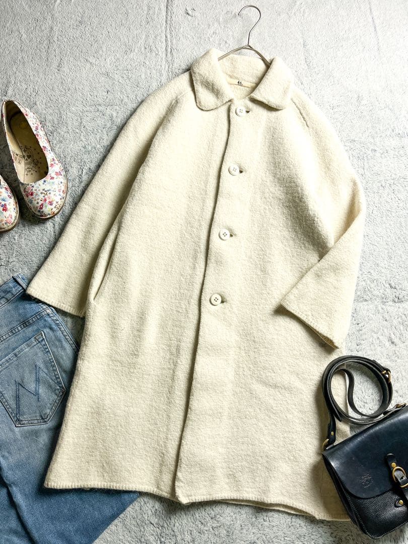 【45R】45rpm フロートアルパカ縮絨ステンカラーコート ニットコート 2