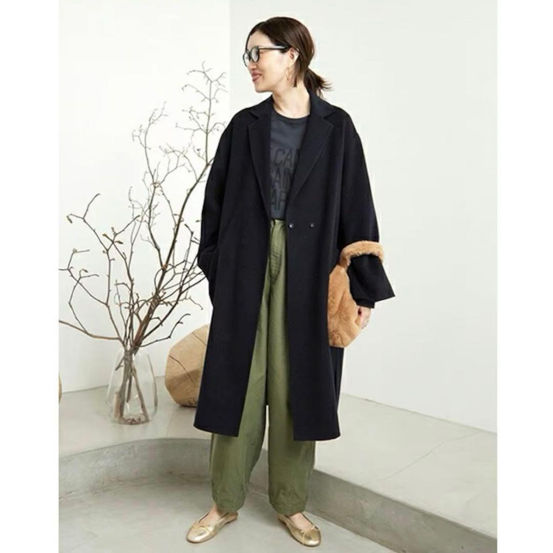 【美品】2022AW スローブイエナ ハミルトンダブルフェイスウール ネイビー