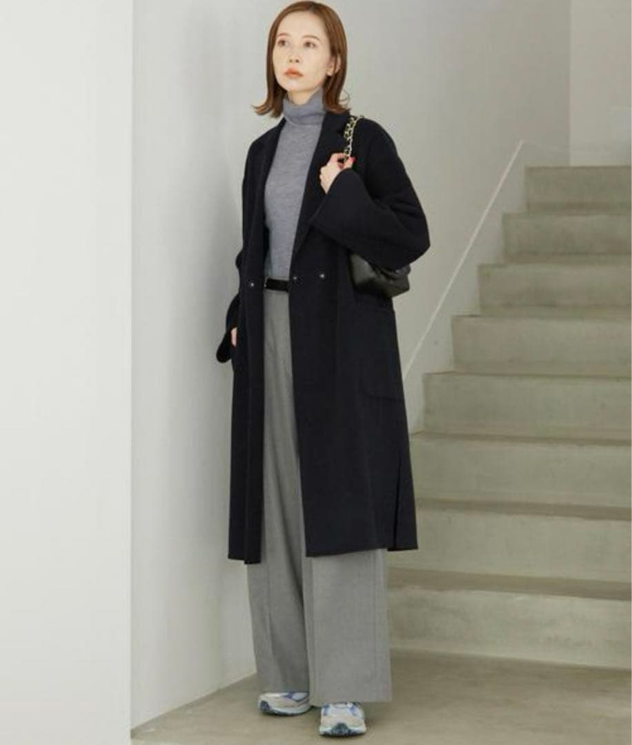 【美品】2022AW スローブイエナ ハミルトンダブルフェイスウール ネイビー