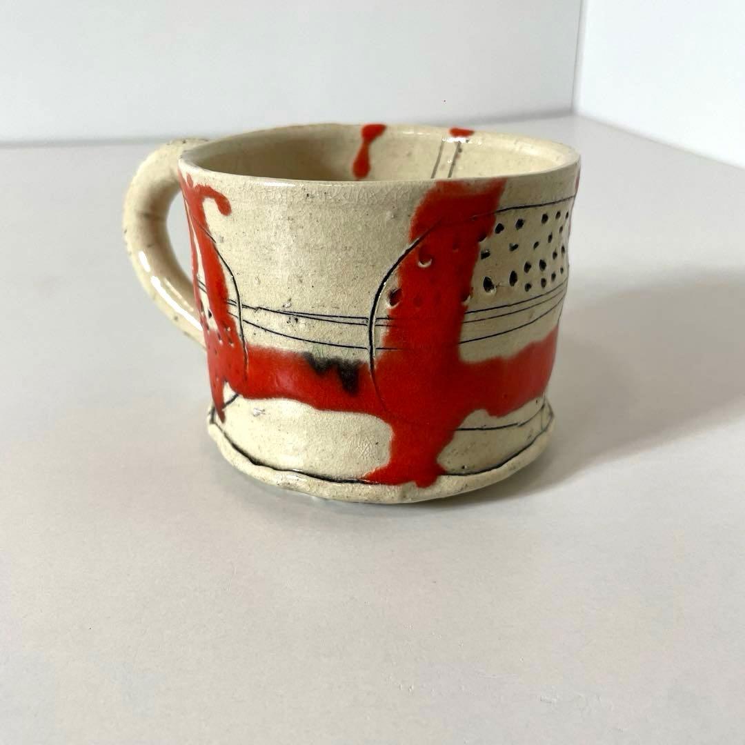 #XG539 陶芸家・山田和・赤釉織部珈琲碗・織部焼・茶碗・酒器・茶道・未使用品