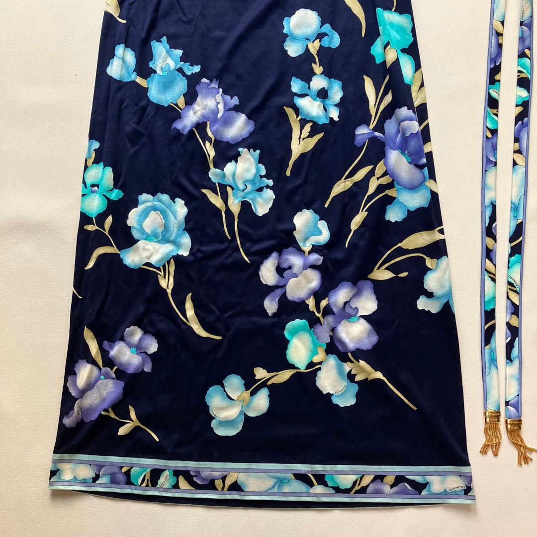 美品 レオナール ストレッチ コットン ワンピース ベルト