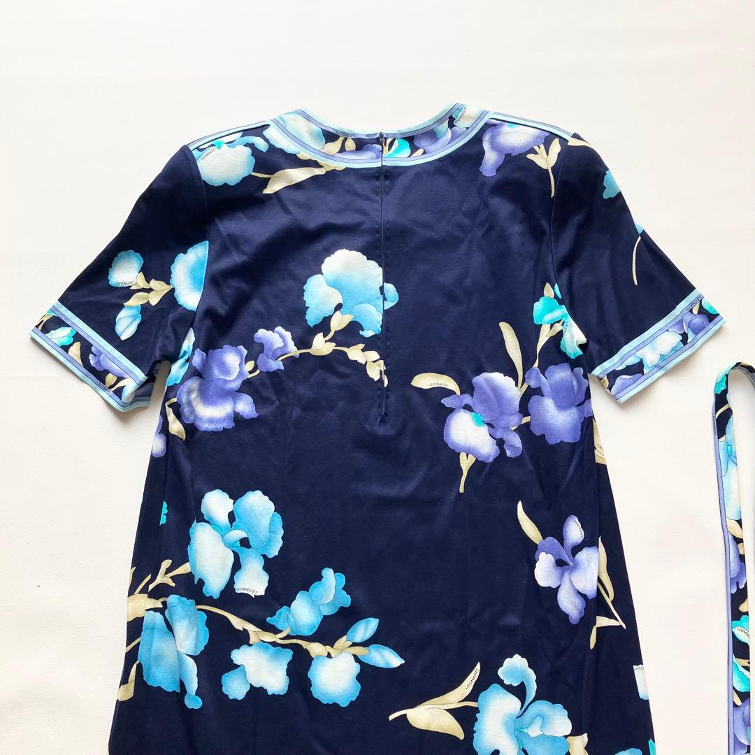 美品 レオナール ストレッチ コットン ワンピース ベルト