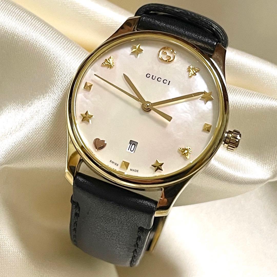 美品 GUCCI グッチ 126.5 腕時計 デイト シェル レディース
