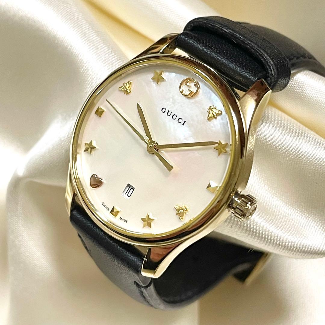 美品 GUCCI グッチ 126.5 腕時計 デイト シェル レディース