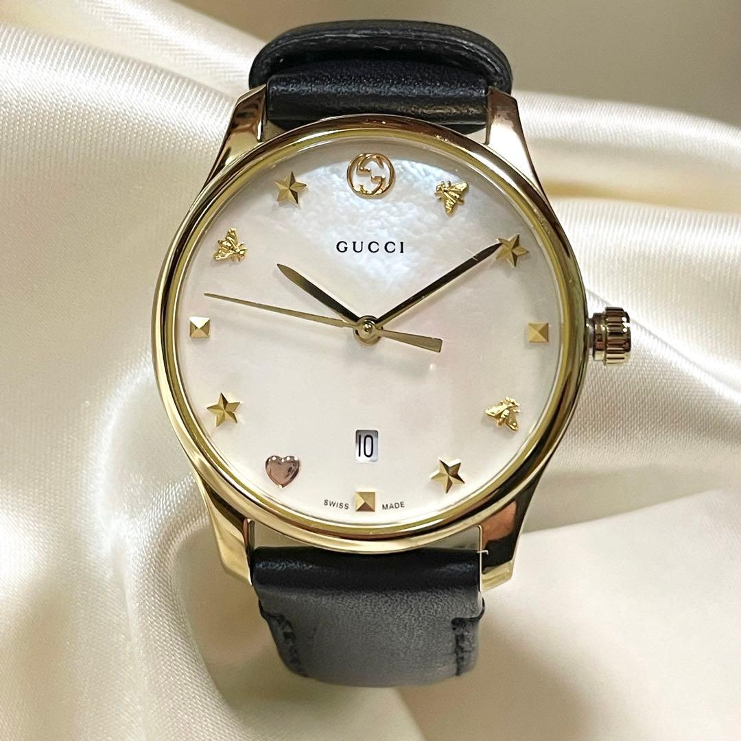 美品 GUCCI グッチ 126.5 腕時計 デイト シェル レディース