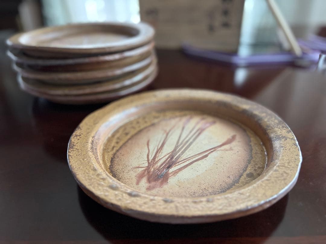 備前焼 丸皿6客揃 稲荷作 共箱・銘あり