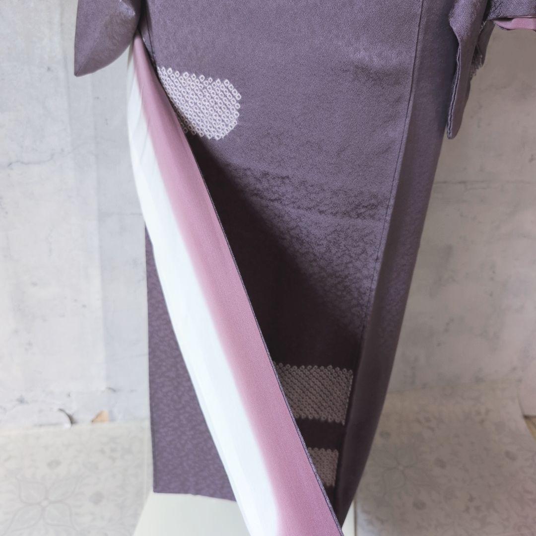 訪問着　フルセット　着物　付け下げ　正絹　絞り　紫　C2