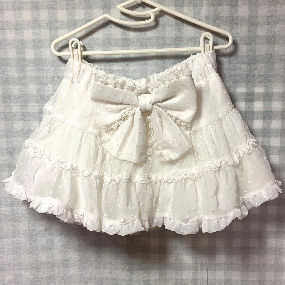 TRALALA 希少 ホワイト シフォン リボン付き フレアスカパン