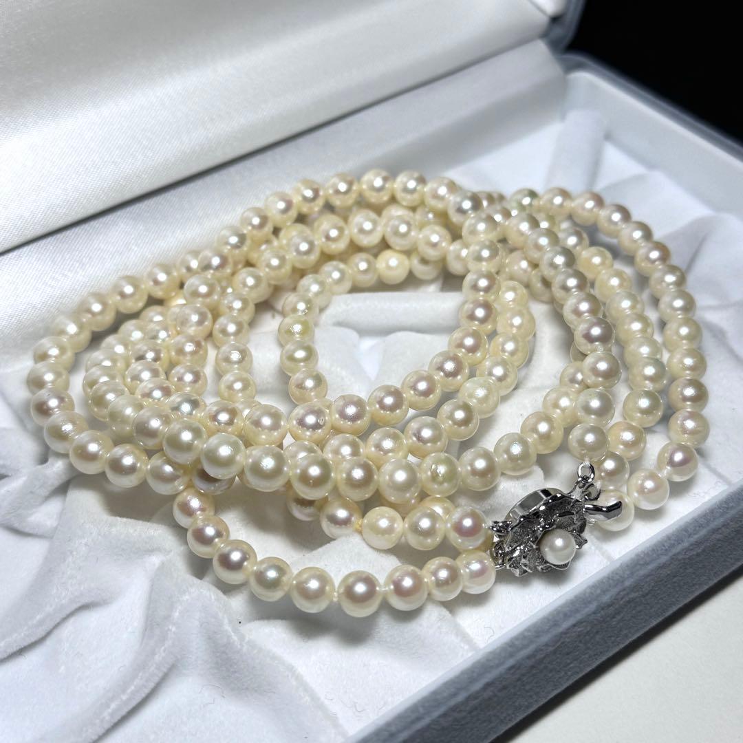 希少✨3連 アコヤ真珠 約6.0-6.5mm パールネックレス シルバー金具