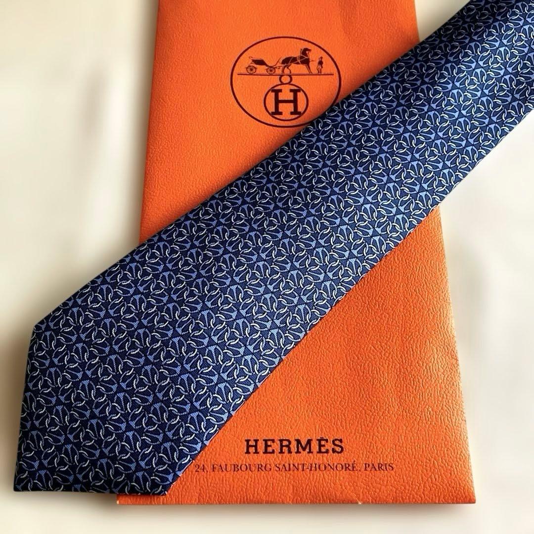 【未使用】HERMES エルメス シルク ネクタイ　ネイビー