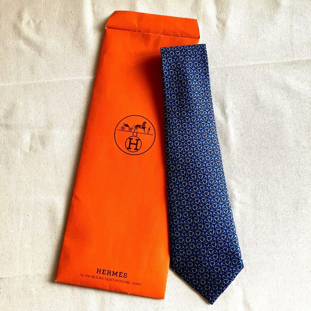 【未使用】HERMES エルメス シルク ネクタイ　ネイビー
