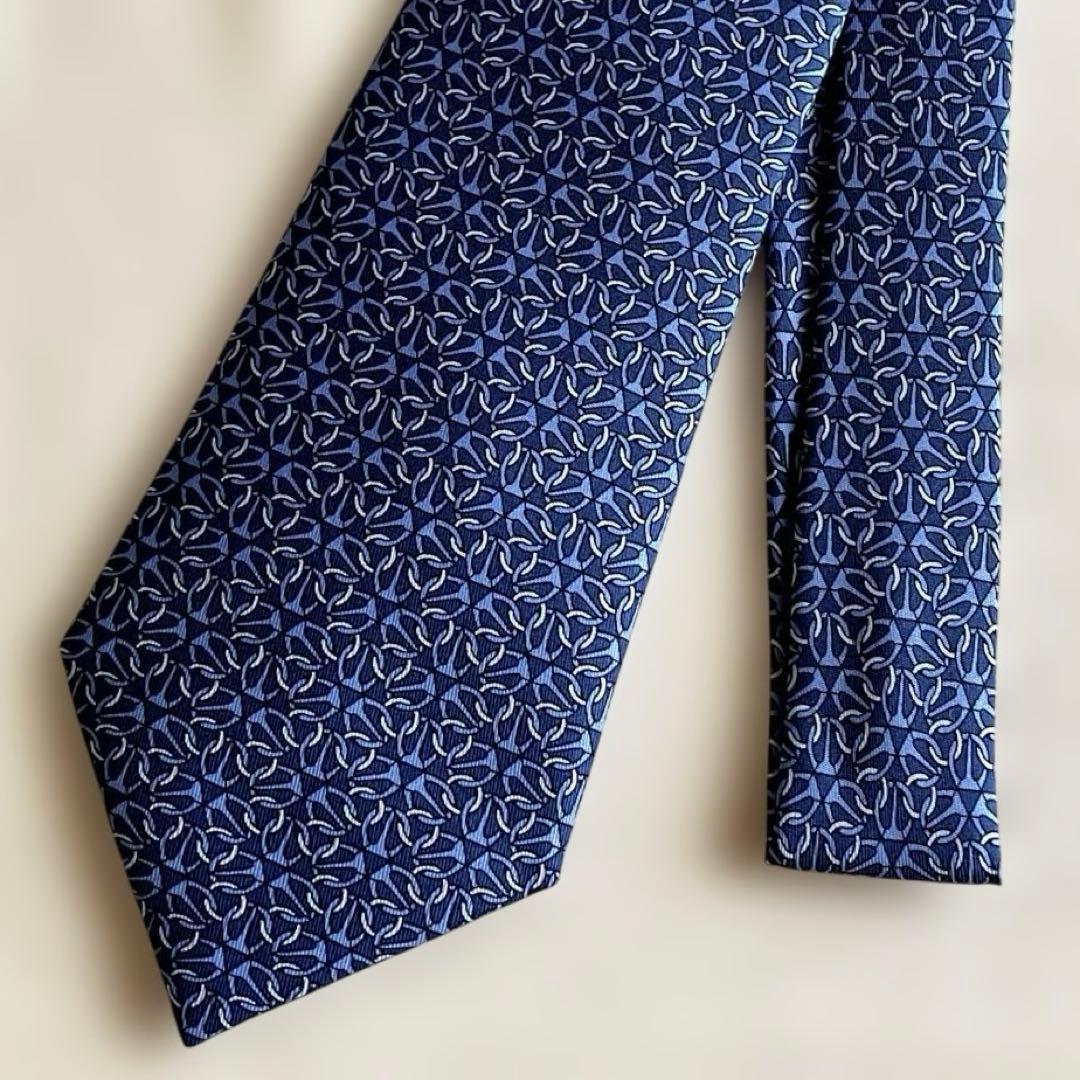 【未使用】HERMES エルメス シルク ネクタイ　ネイビー