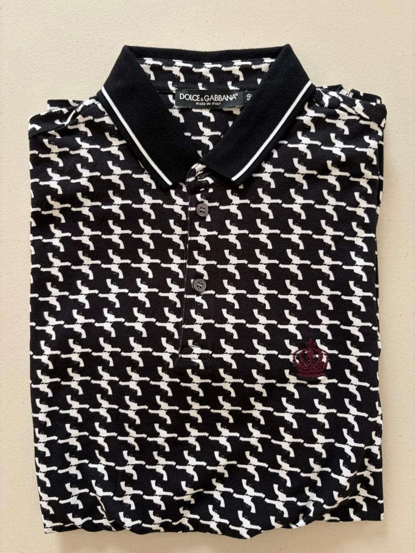 Dolce & Gabbana 総柄半袖ポロシャツ 王冠刺繍