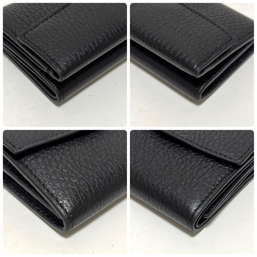 535✨極美品✨メゾンマルジェラ 三つ折り財布 4ステッチ レザー ブラック