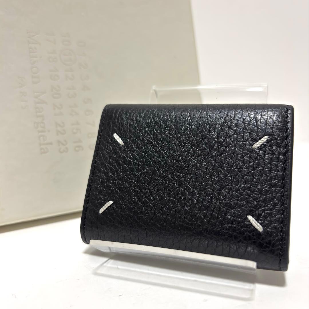 535✨極美品✨メゾンマルジェラ 三つ折り財布 4ステッチ レザー ブラック
