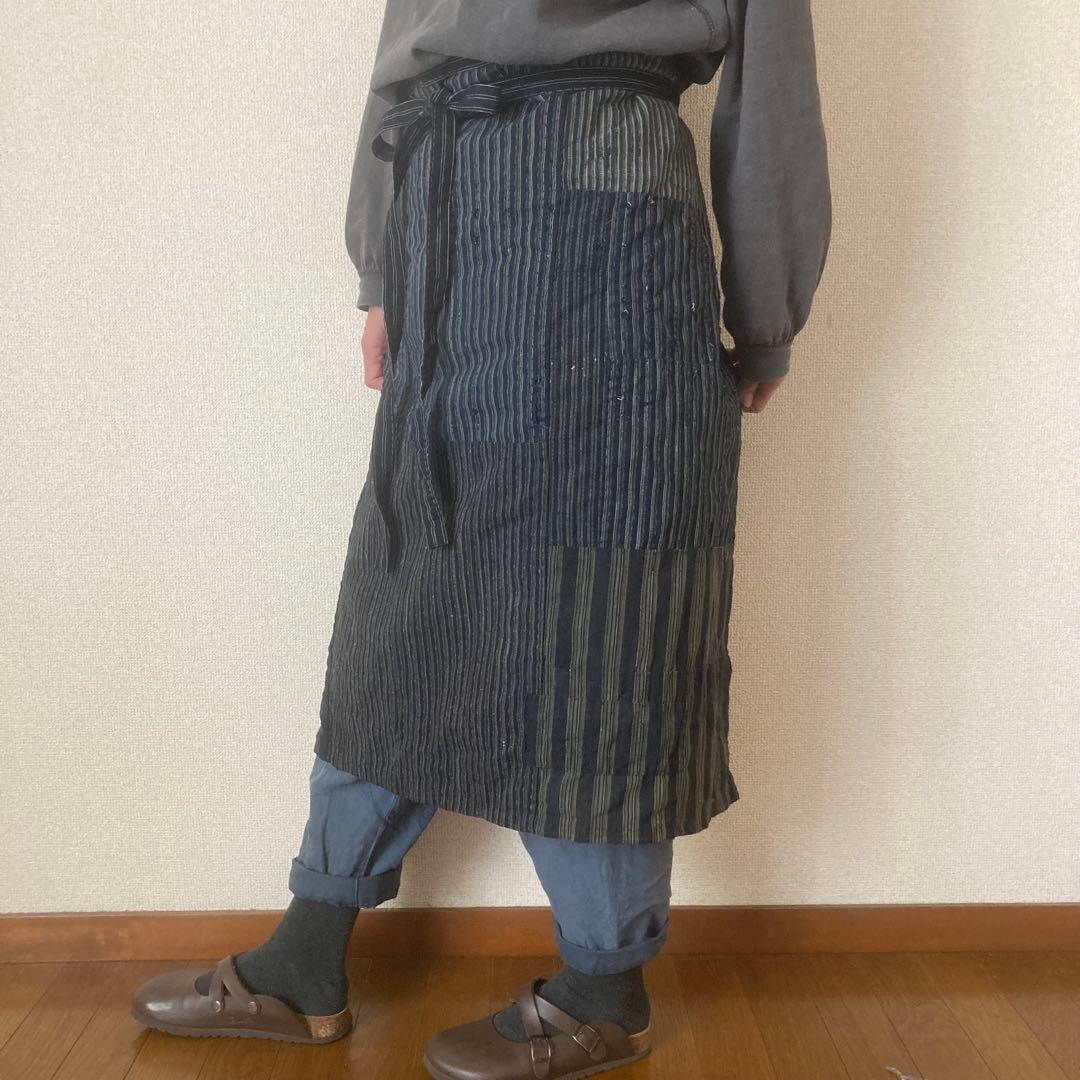【愁真】古布 縞木綿 襤褸 BORO パッチワーク リメイクエプロン