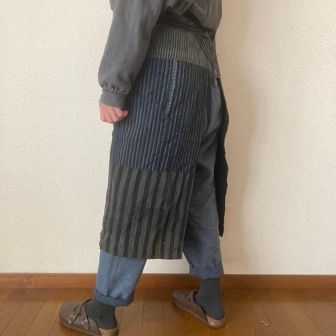 【愁真】古布 縞木綿 襤褸 BORO パッチワーク リメイクエプロン