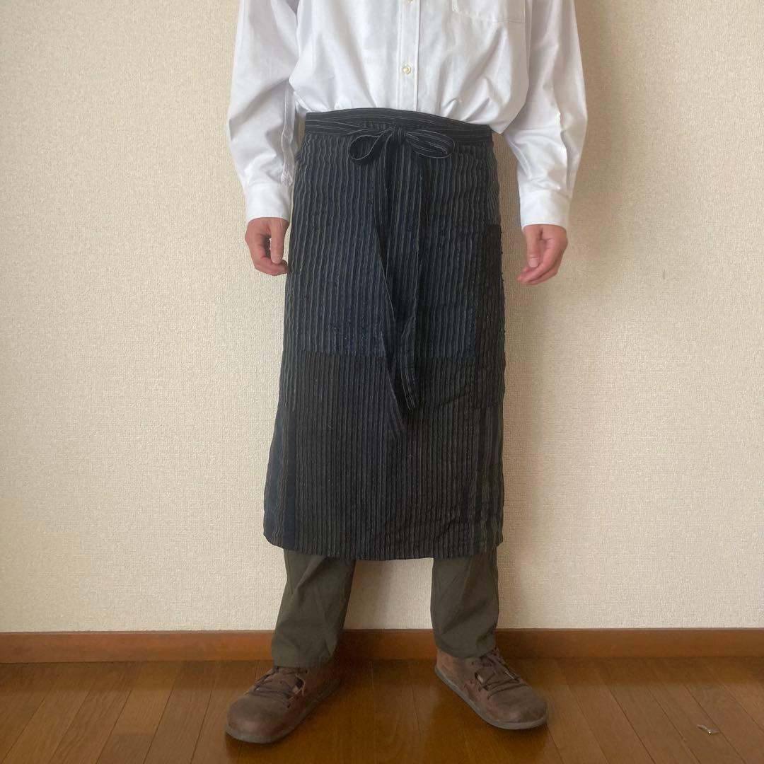 【愁真】古布 縞木綿 襤褸 BORO パッチワーク リメイクエプロン