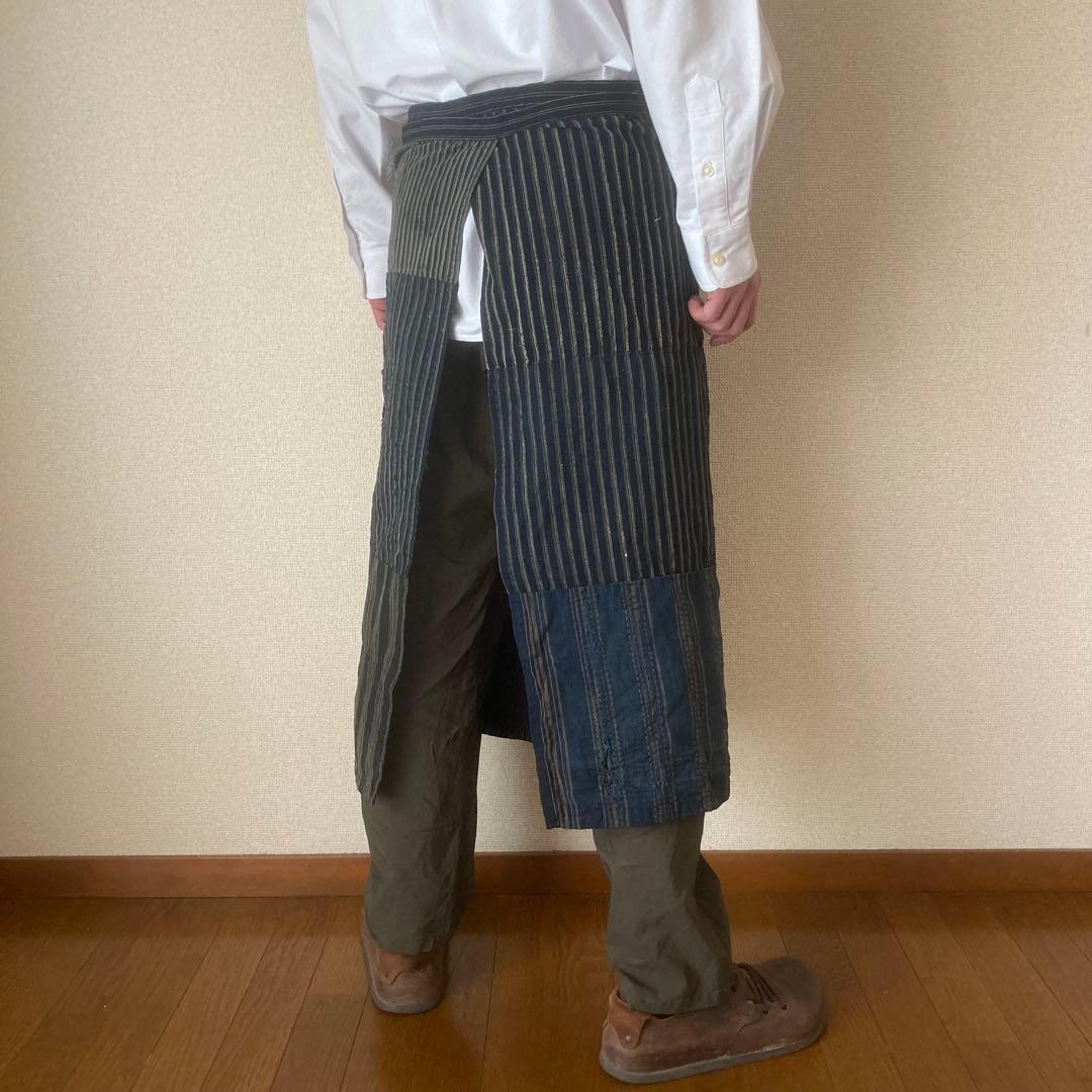 【愁真】古布 縞木綿 襤褸 BORO パッチワーク リメイクエプロン