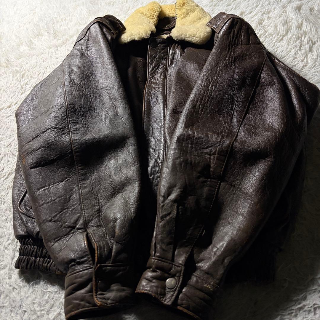 【雰囲気抜群】HOUSTON フライトジャケット　 G-1 襟ボア　羊革　L