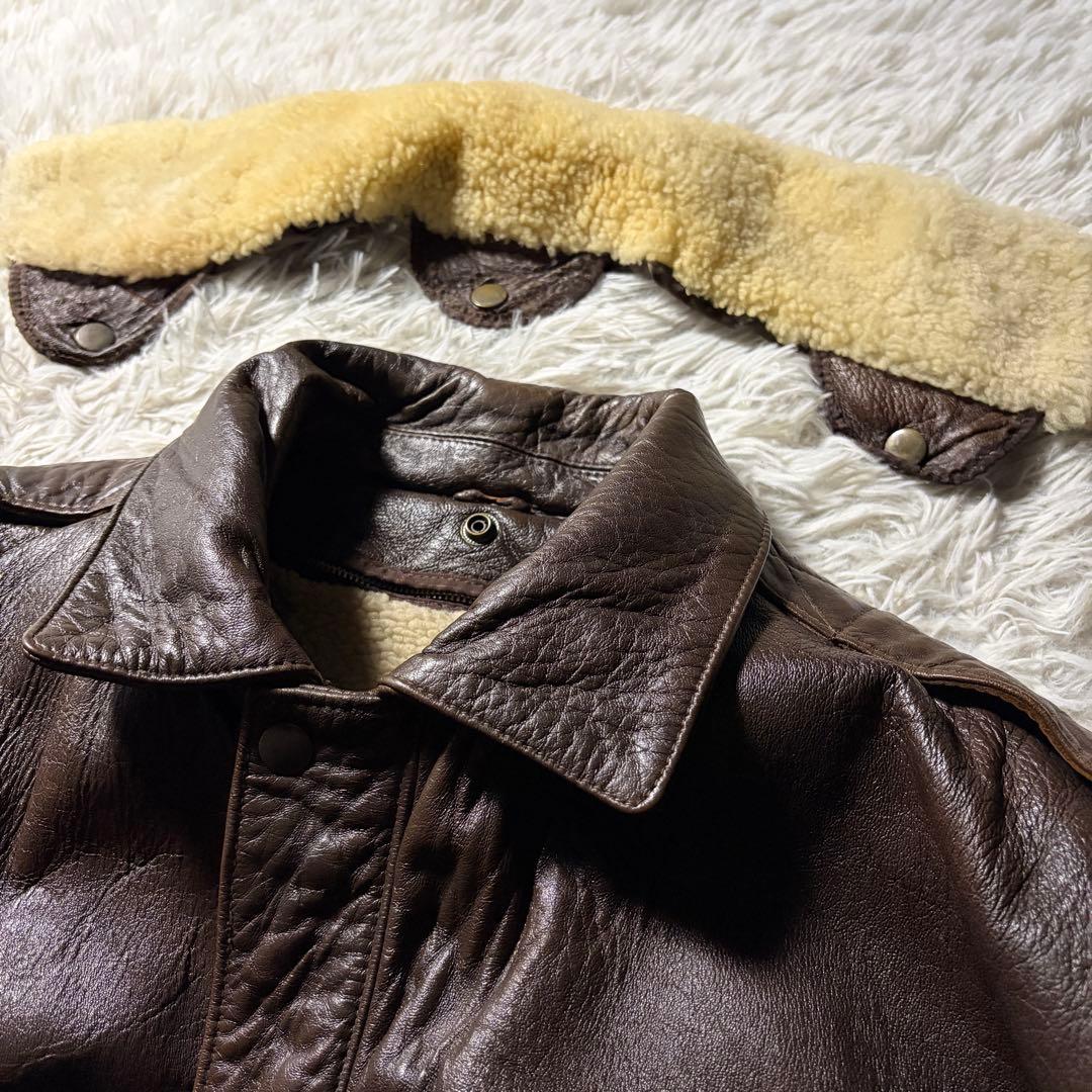 【雰囲気抜群】HOUSTON フライトジャケット　 G-1 襟ボア　羊革　L