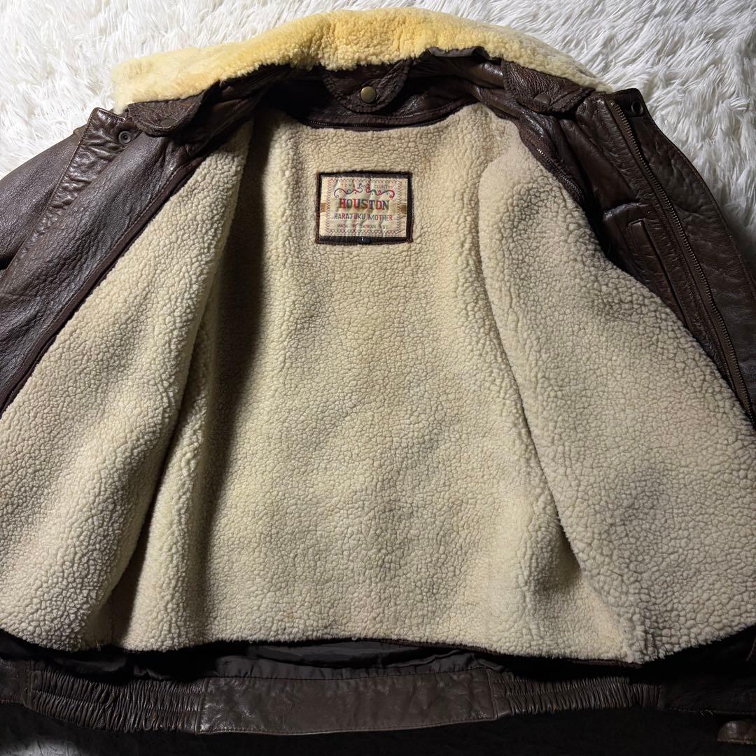 【雰囲気抜群】HOUSTON フライトジャケット　 G-1 襟ボア　羊革　L
