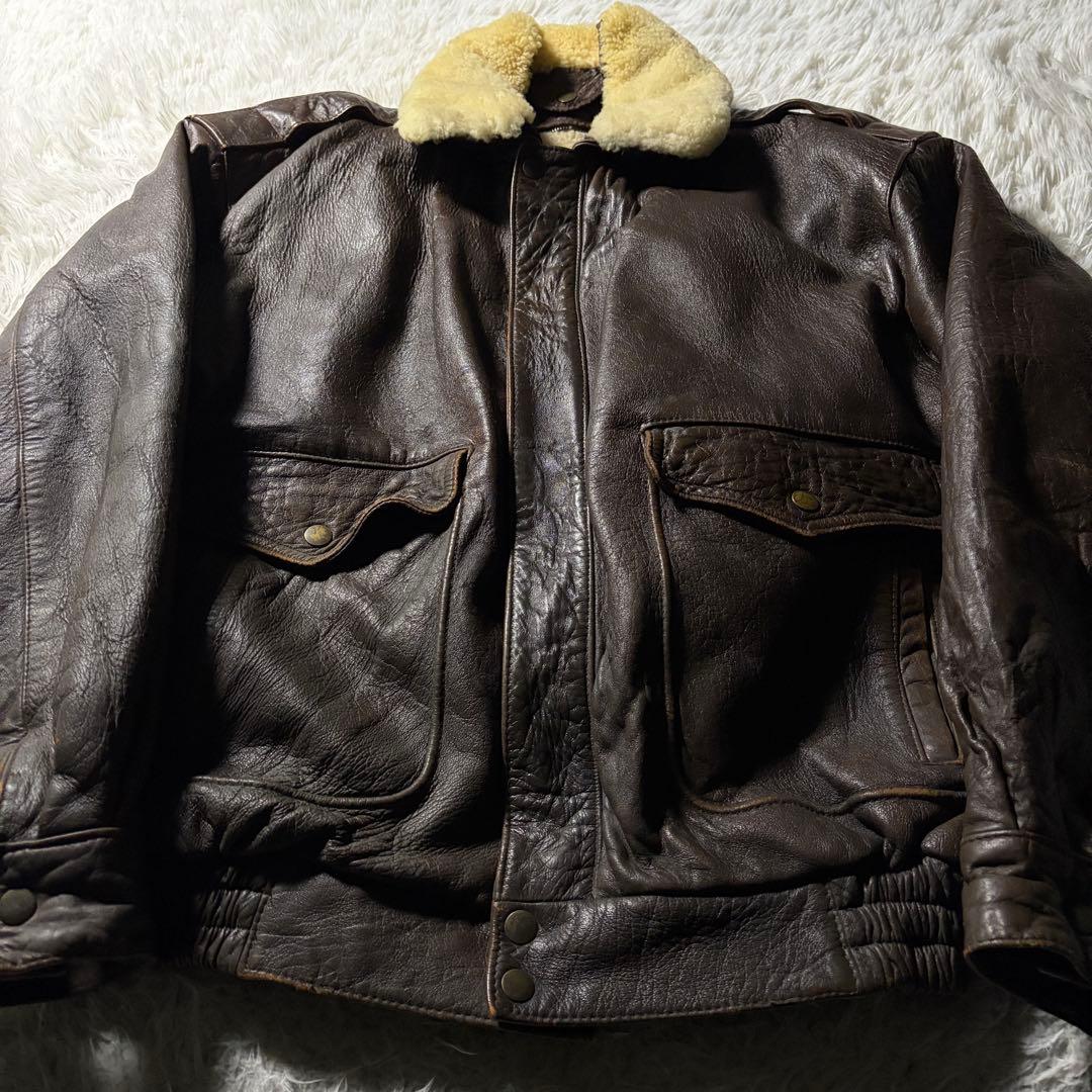 【雰囲気抜群】HOUSTON フライトジャケット　 G-1 襟ボア　羊革　L