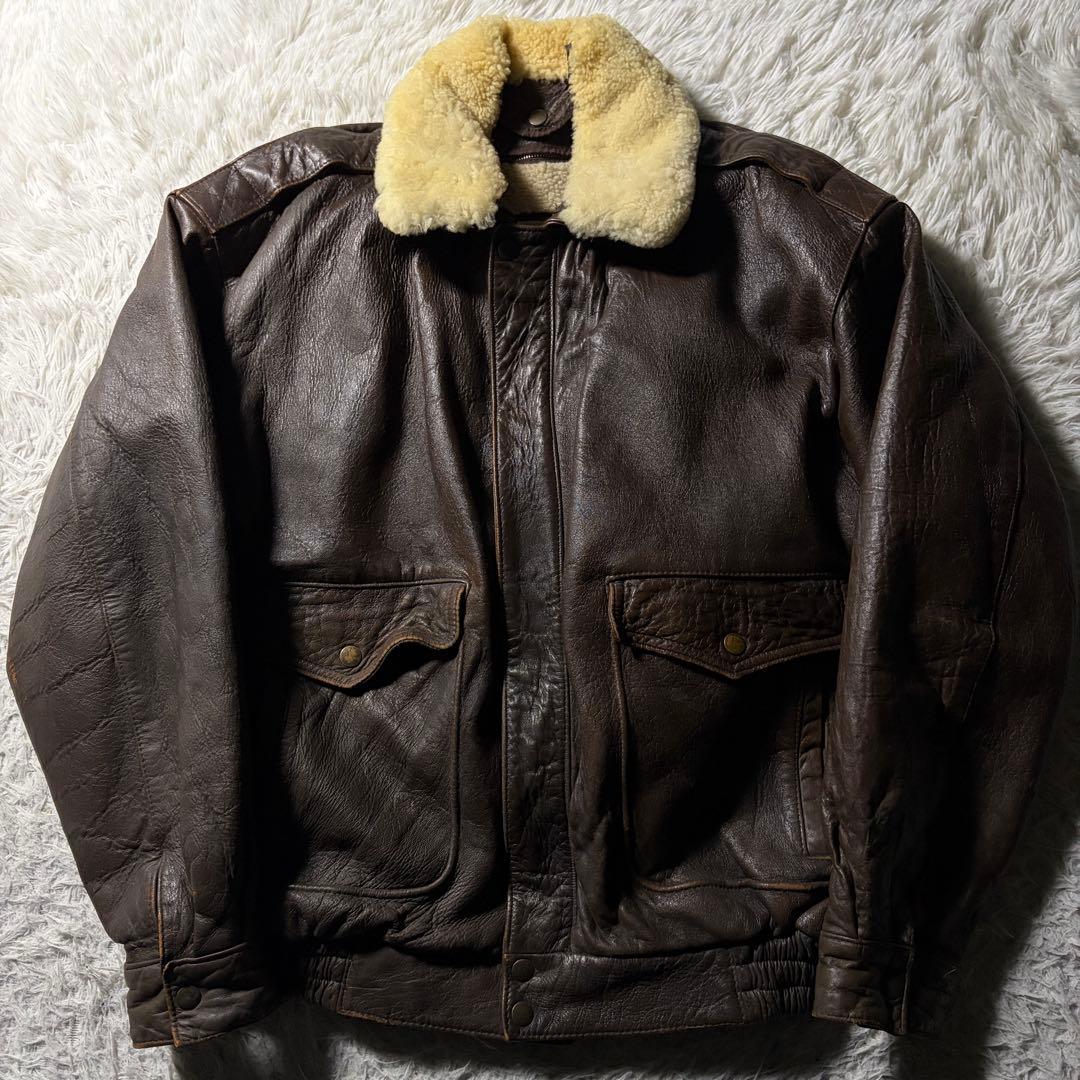 【雰囲気抜群】HOUSTON フライトジャケット　 G-1 襟ボア　羊革　L