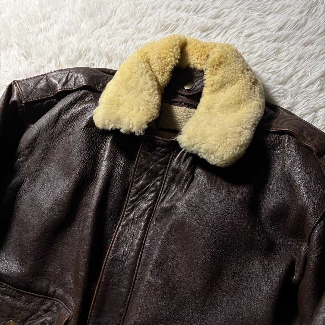 【雰囲気抜群】HOUSTON フライトジャケット　 G-1 襟ボア　羊革　L