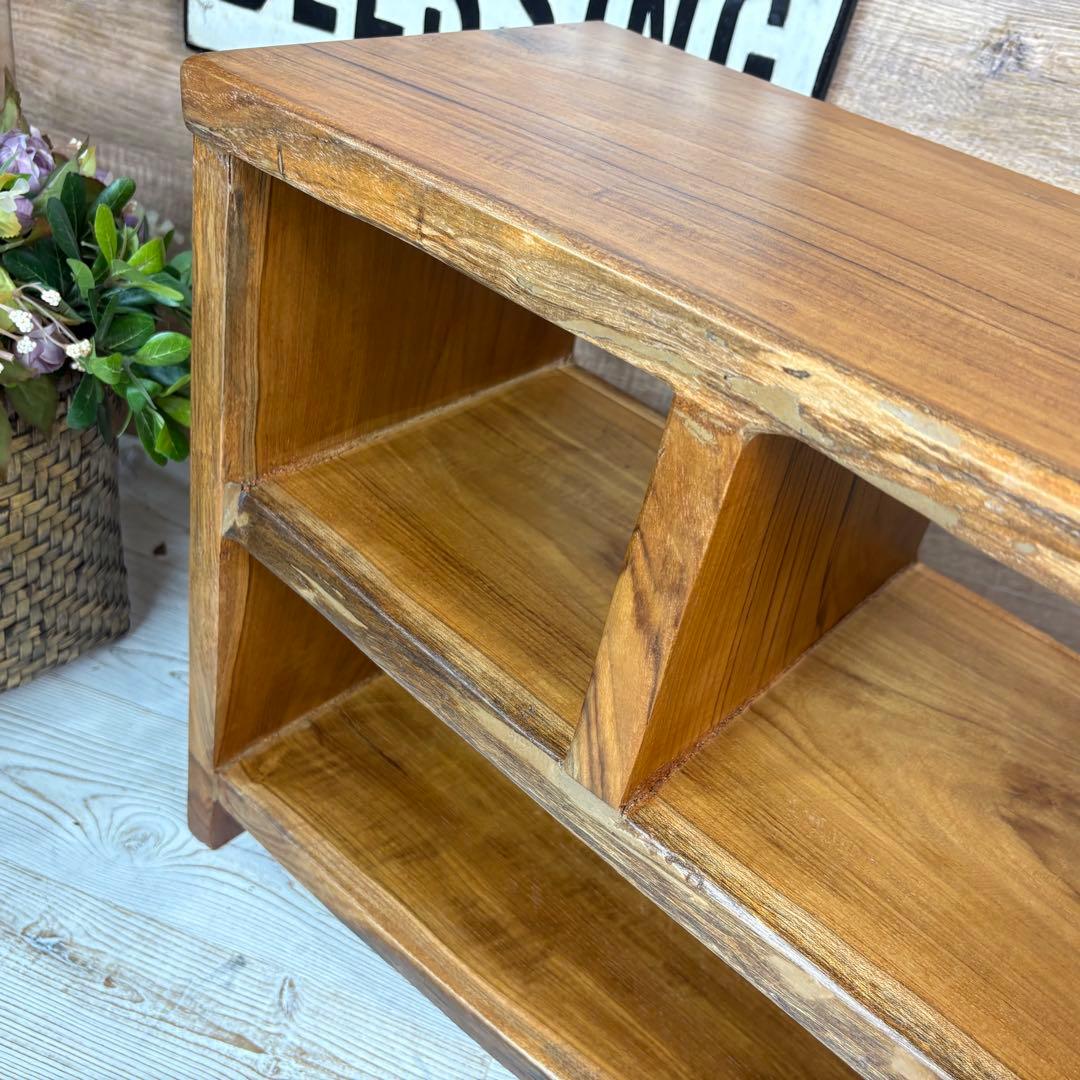 訳あり品！オールドチーク天然無垢材ナチュラルウッドテレビ台サイドボード飾り棚