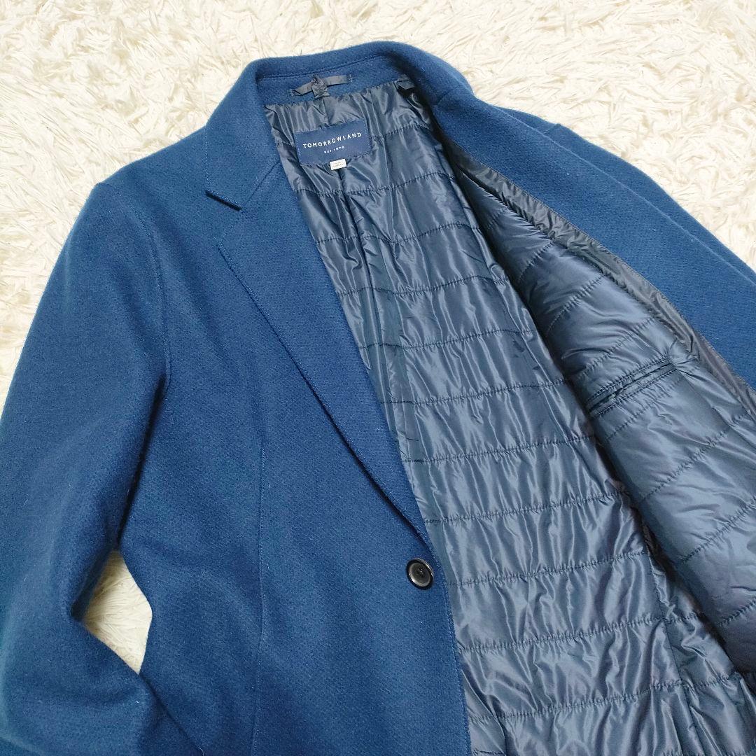 トゥモローランド　チェスターコート　中綿　暖かい　カジュアル　青　ブルー　メンズ