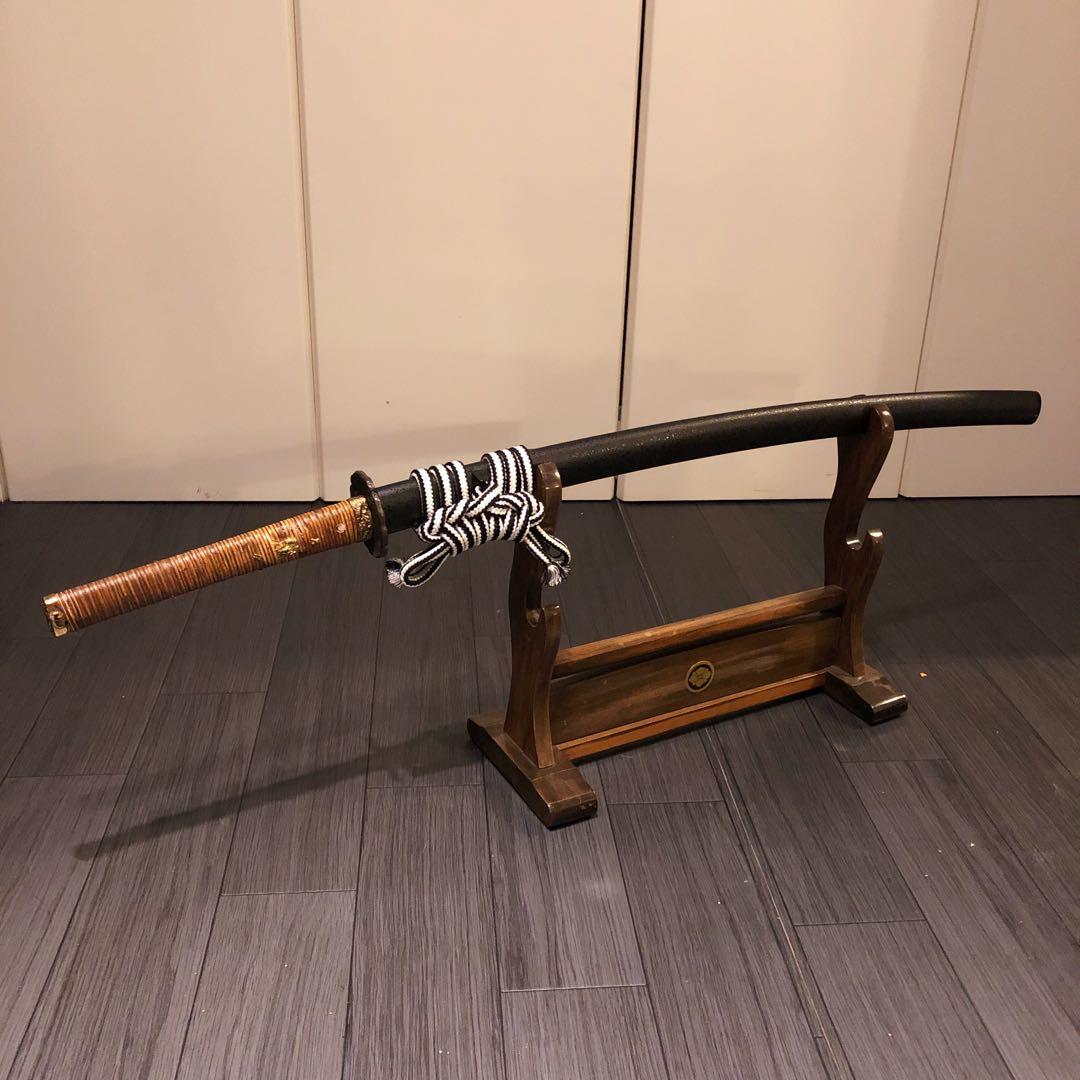 高級模造刀　籐巻拵え　高級居合刀　白黒結び　合金　籐巻柄