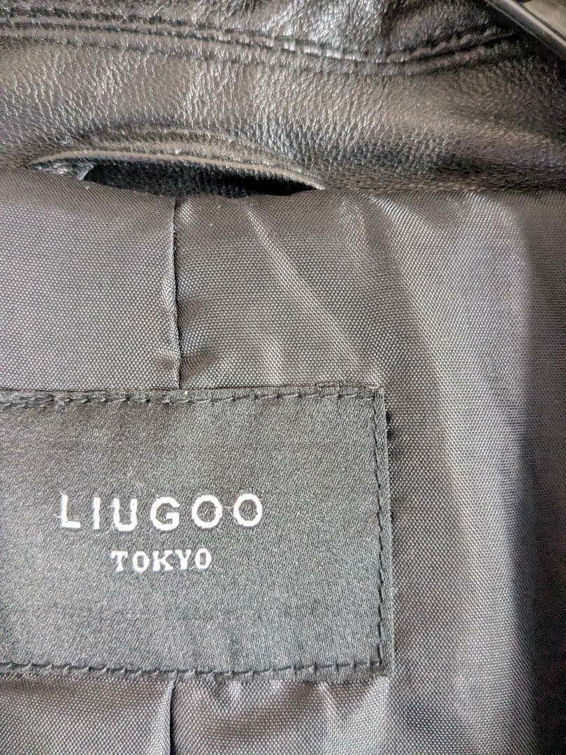 LIUGOO 黒 レザートレンチコート　メンズ