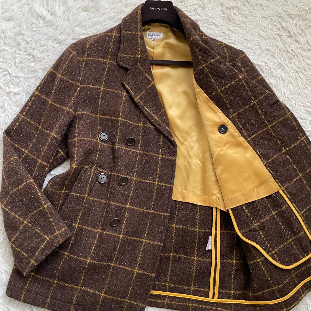 極美品 ポールスミス ツイードコート ウィンドウペンチェック ブラウン L相当